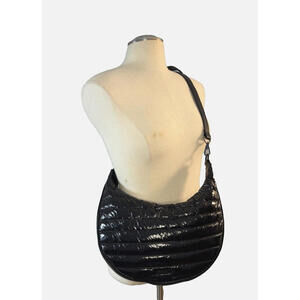 BCBGeneration Black Silver Puffer Crescent Crossbody Bag Purse NWT